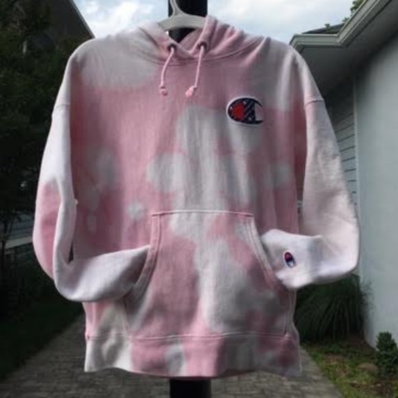 Champion Tops - Champion Reverse Weave Pink Bleach Tie Dye Hoodie
